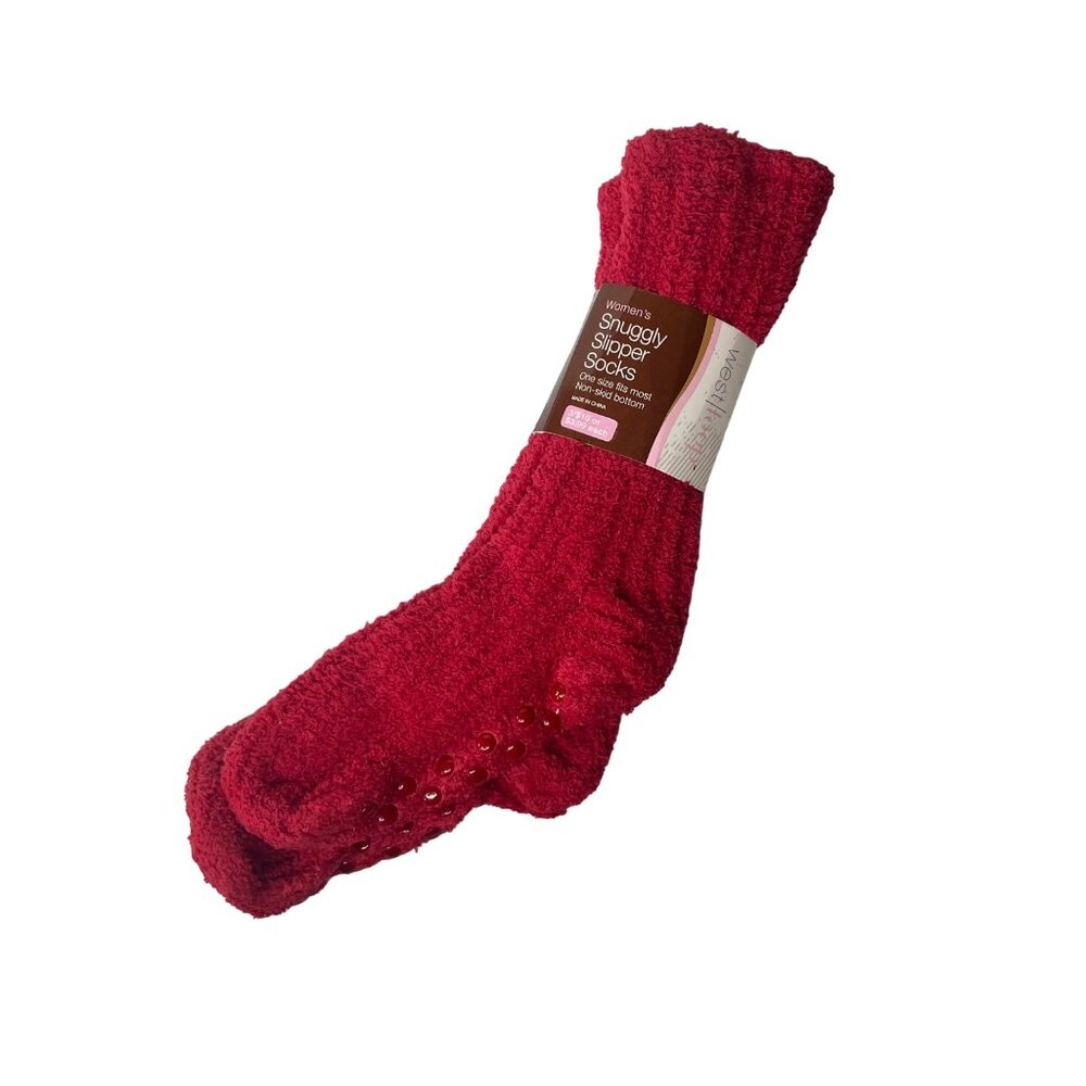 West Loop Snuggly Slipper Socks Womens OS Red‎ New Non Skid